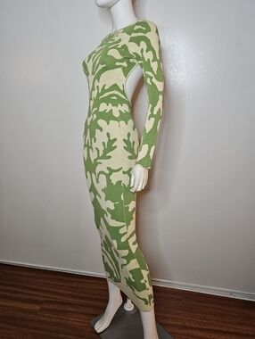 NWOT Hera Collection Green & Cream Cutout Back Long Sleeve Bodycon Dress Size S